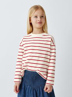 John Lewis Kids' Breton Stripe Jersey Top, Red, White, Red, White