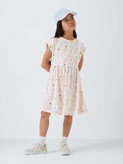 John Lewis Kids' Fruit Check Jersey Dress, Pink, White - view 2, Pink, White