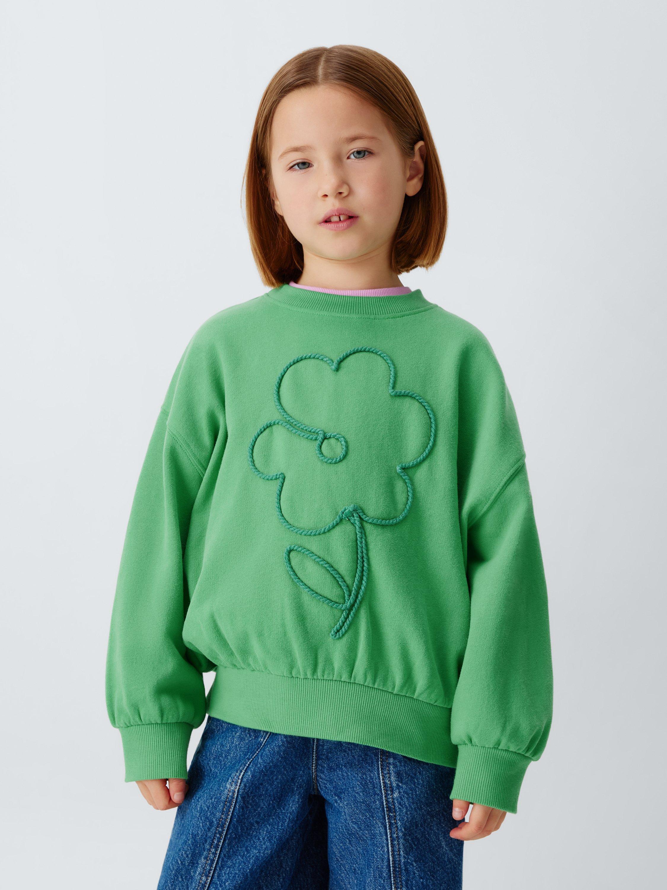 Product image 1 of 7, which shows John Lewis Kids' Rope Flower Sweatshirt, Green, 3 years