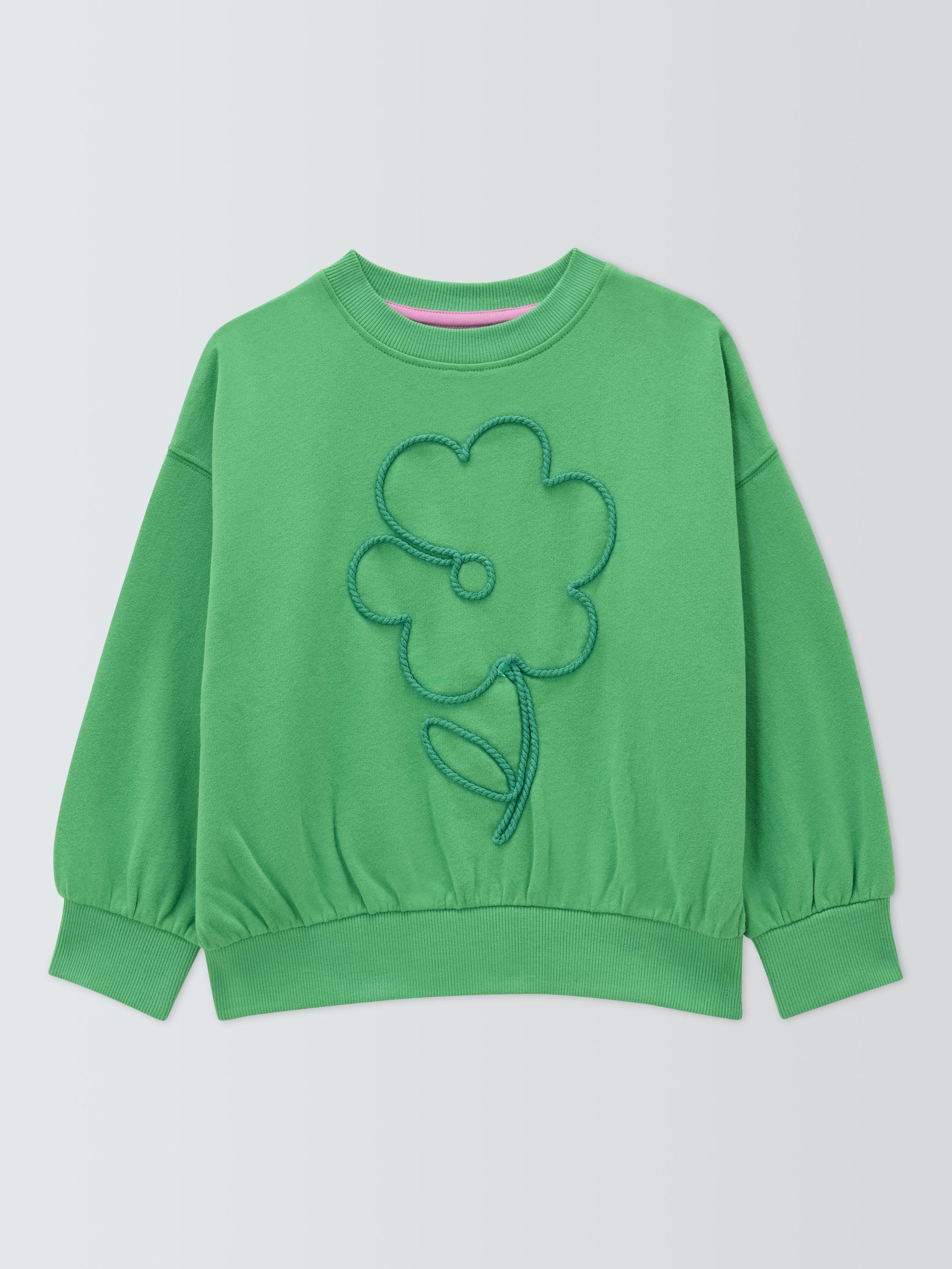 Product image 3 of 7, which shows John Lewis Kids' Rope Flower Sweatshirt, Green, 3 years
