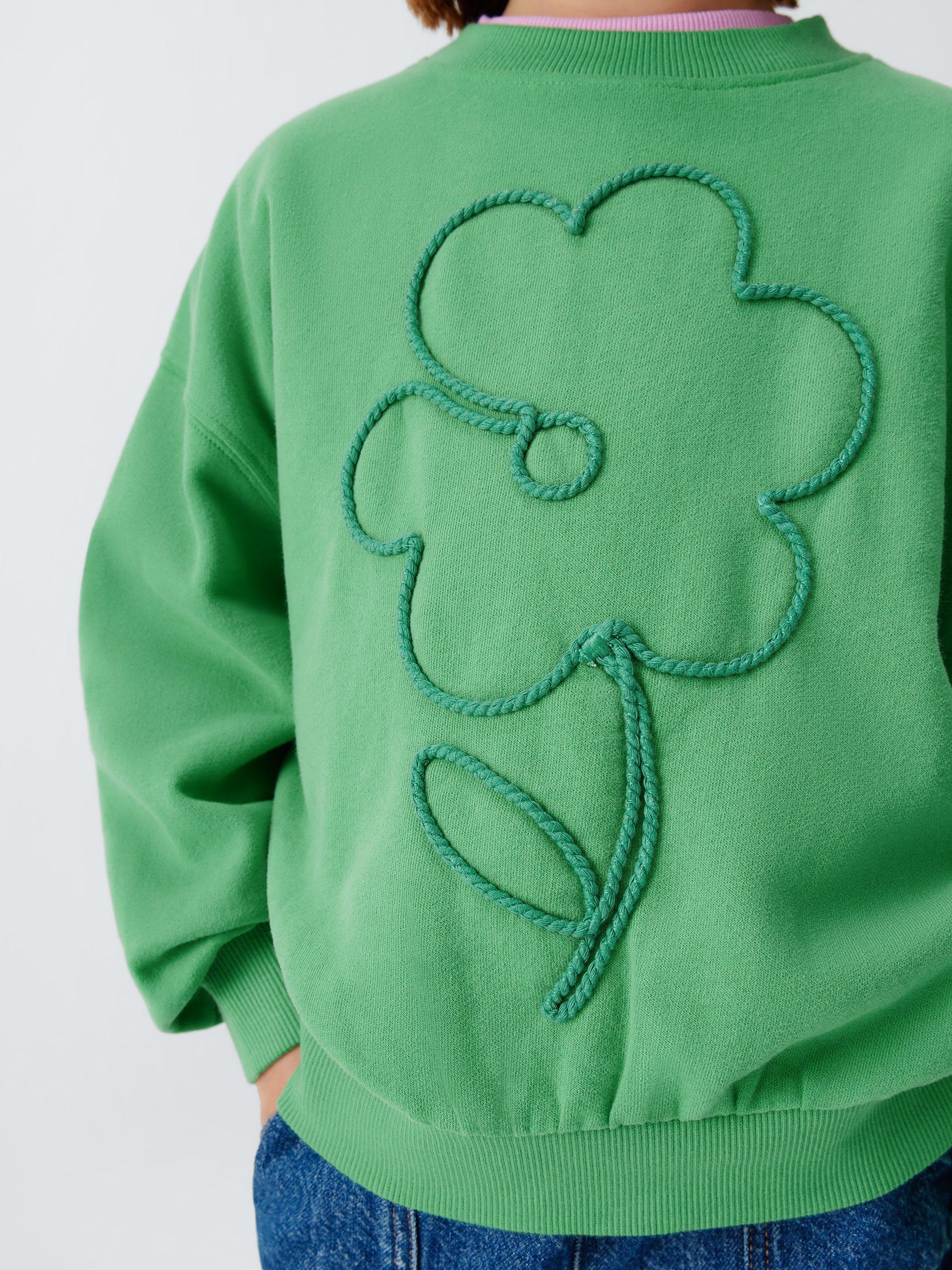 Product image 4 of 7, which shows John Lewis Kids' Rope Flower Sweatshirt, Green, 3 years