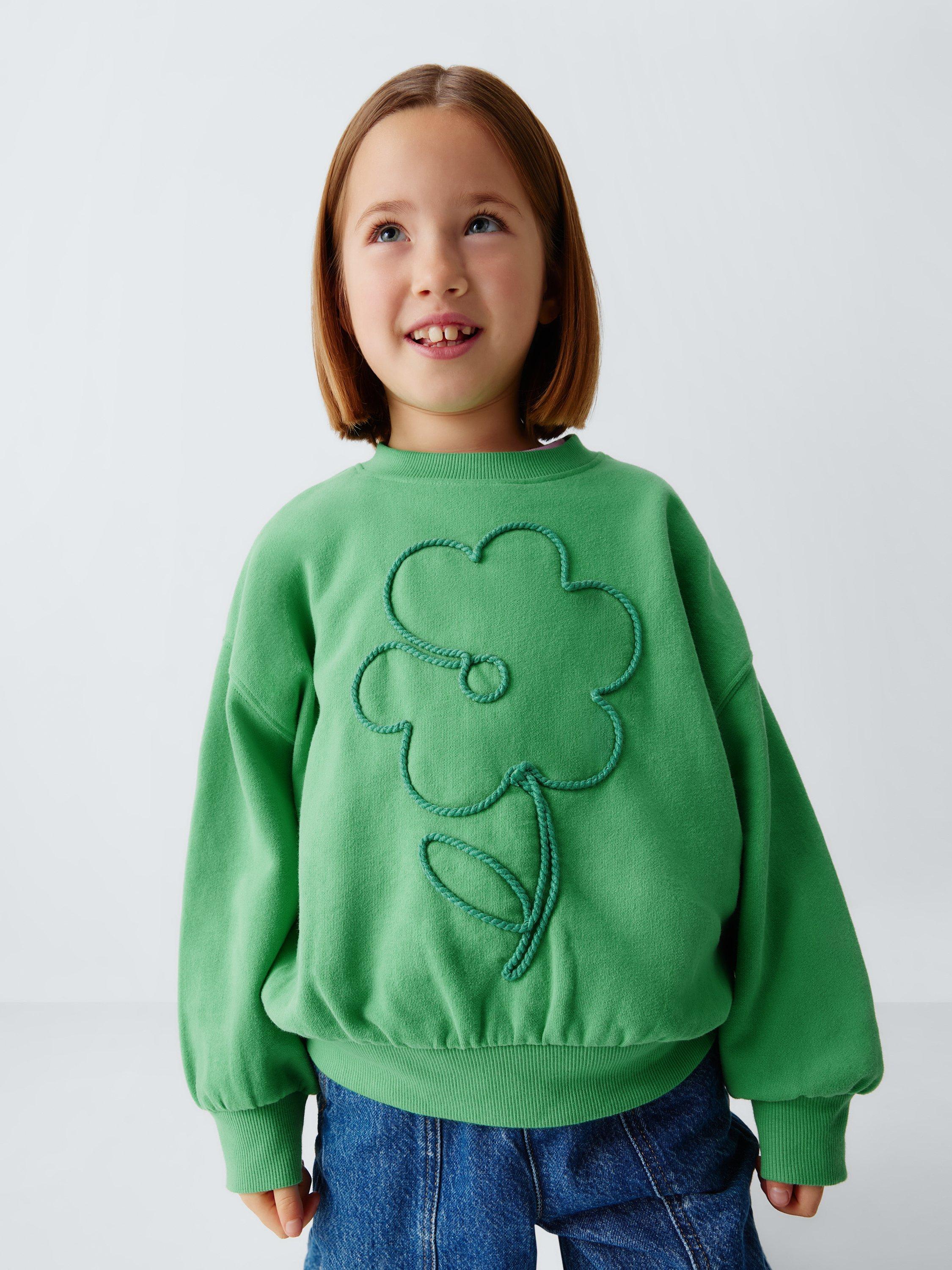 Product image 5 of 7, which shows John Lewis Kids' Rope Flower Sweatshirt, Green, 3 years