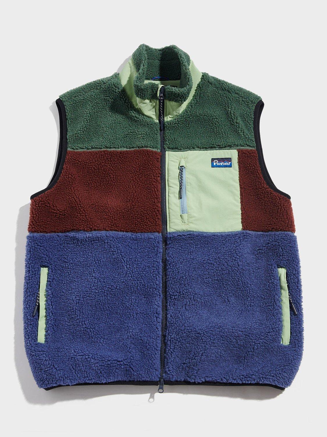 Product image 1 of 4, which shows Penfield Mattawa Patchwork Fleece Gilet, Blue Indigo, S