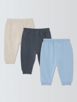 John Lewis Baby's Cotton Joggers, Pack of 3, Blue - view 2, Blue