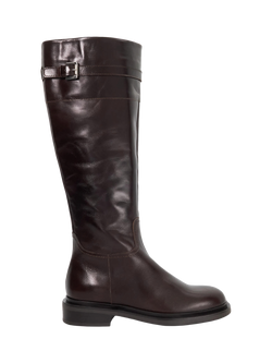 Dune London Tallas Leather Buckle Strap Trim Knee Boots, Brown