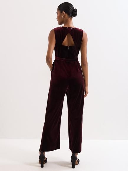 Phase Eight Martha Velvet Jumpsuit, Burgundy - view 2, Burgundy