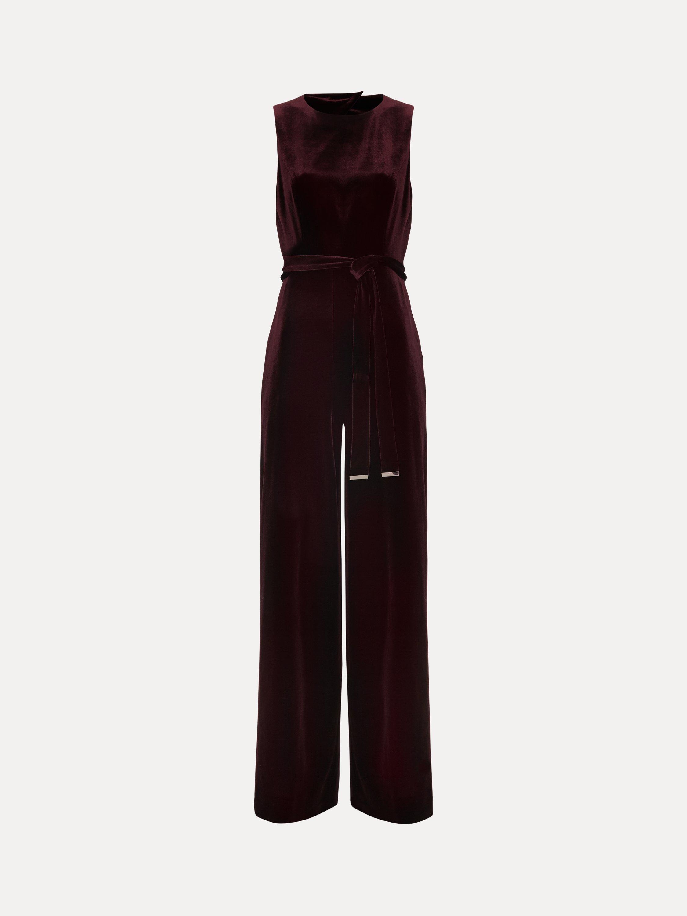 Product image 5 of 9, which shows Phase Eight Martha Velvet Jumpsuit, Burgundy, 6