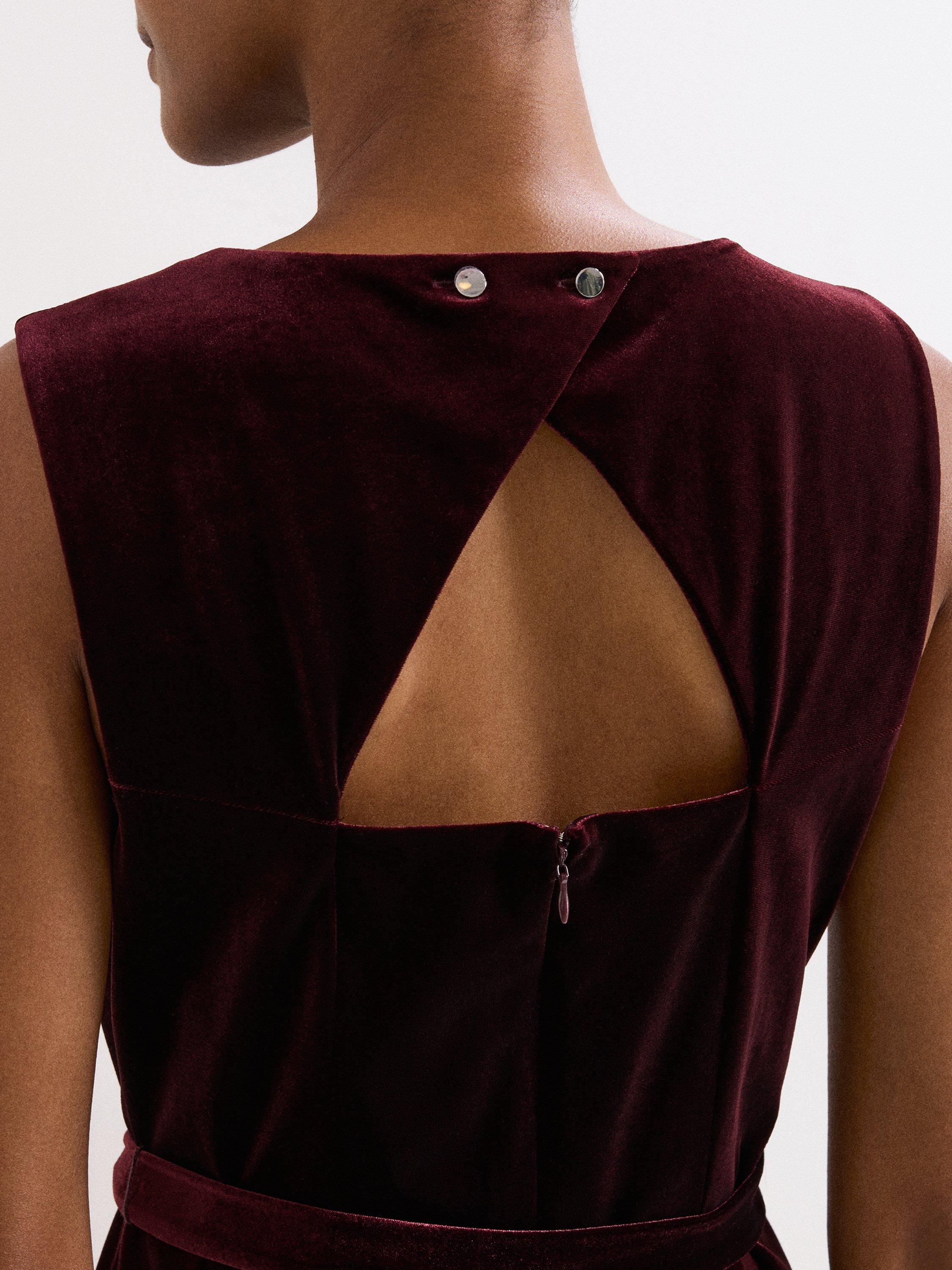 Product image 8 of 9, which shows Phase Eight Martha Velvet Jumpsuit, Burgundy, 6