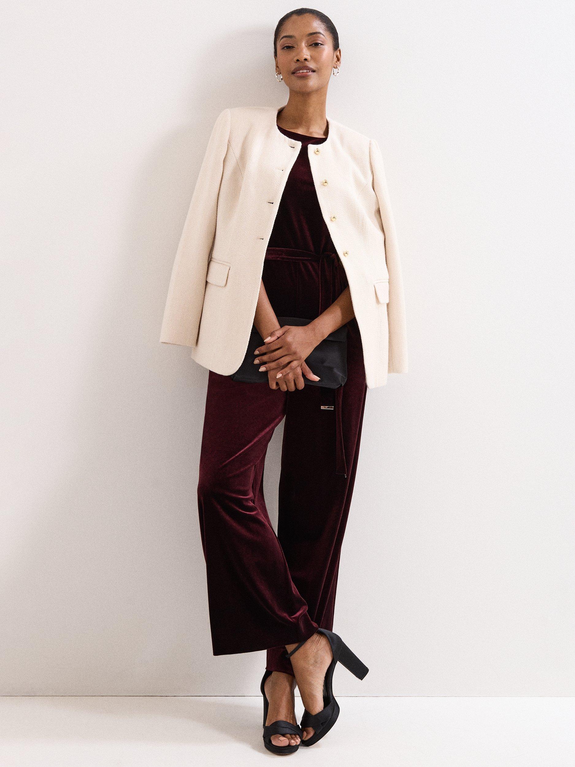 Product image 9 of 9, which shows Phase Eight Martha Velvet Jumpsuit, Burgundy, 6