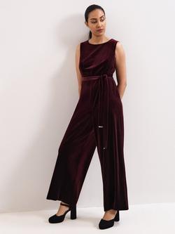 Phase Eight Petite Marta Velvet Sleeveless Jumpsuit, Burgundy, Burgundy