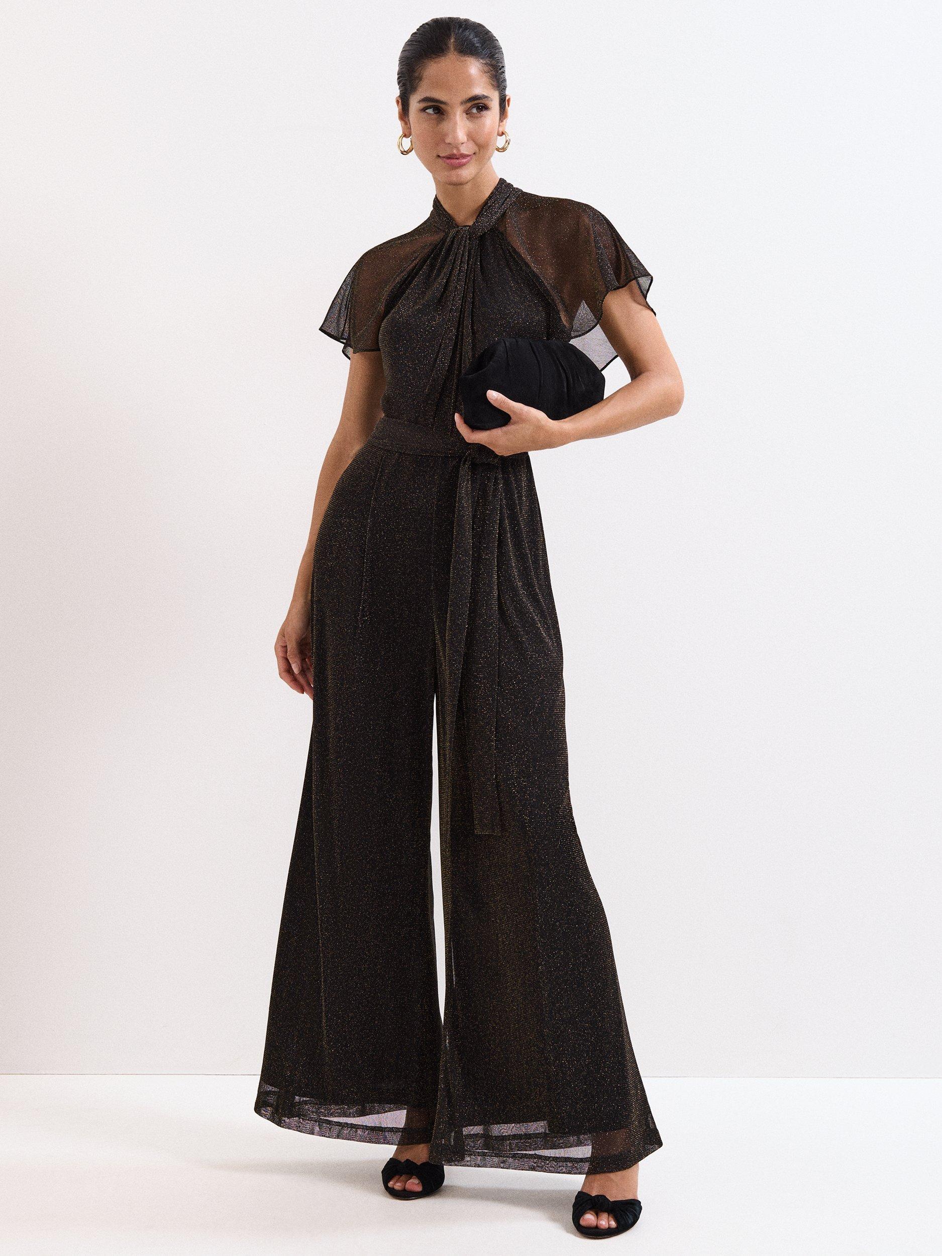 Product image 1 of 7, which shows Phase Eight Petite Amara Sparkle Jumpsuit, Black, 8