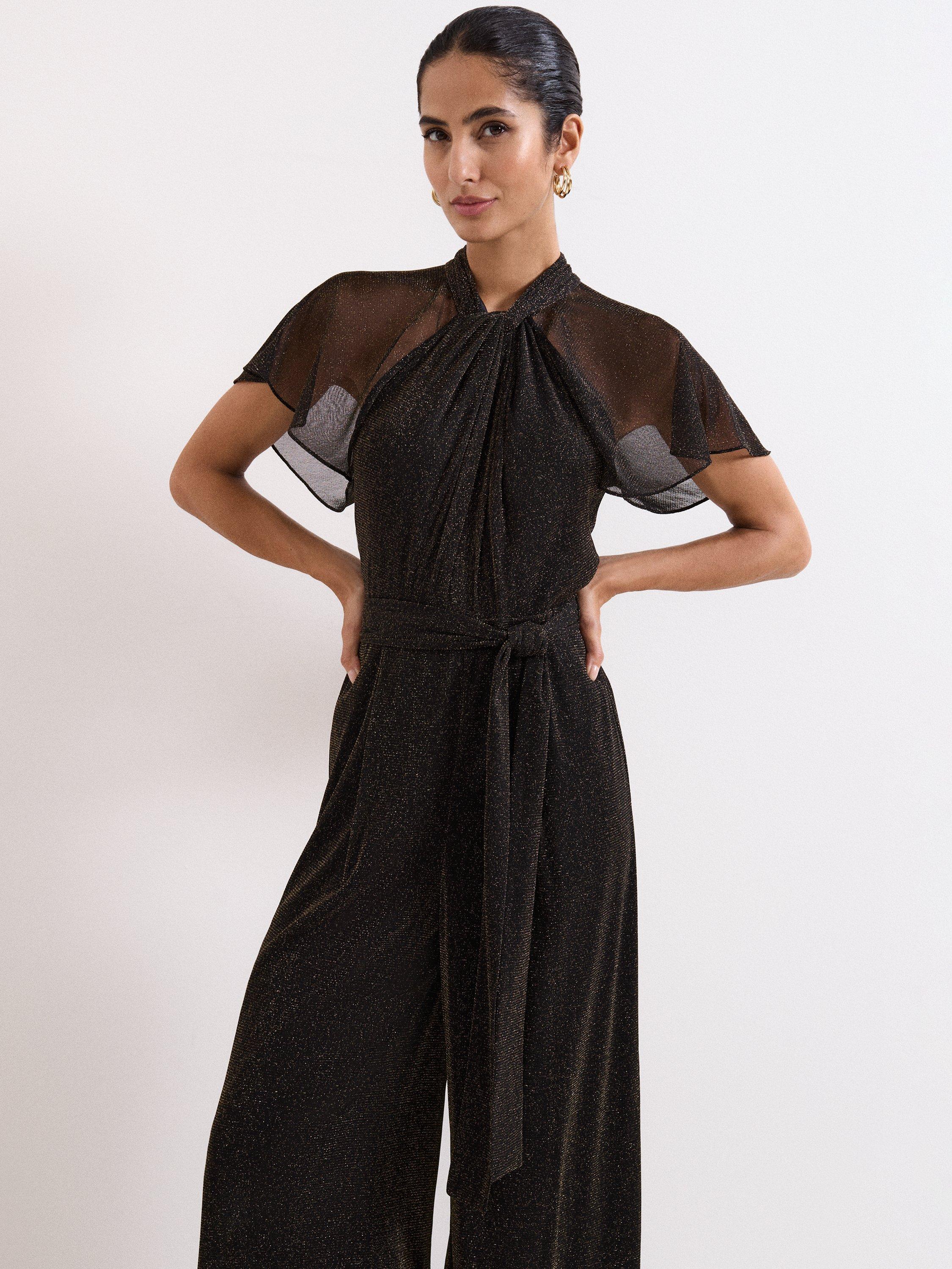 Product image 3 of 7, which shows Phase Eight Petite Amara Sparkle Jumpsuit, Black, 8