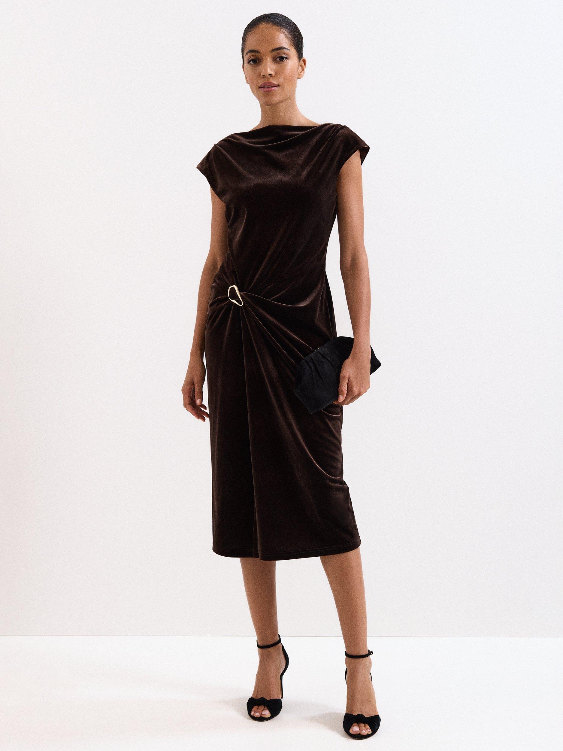 Product image 1 of 11, which shows Phase Eight Verra Midi Pencil Dress, Brown, 8