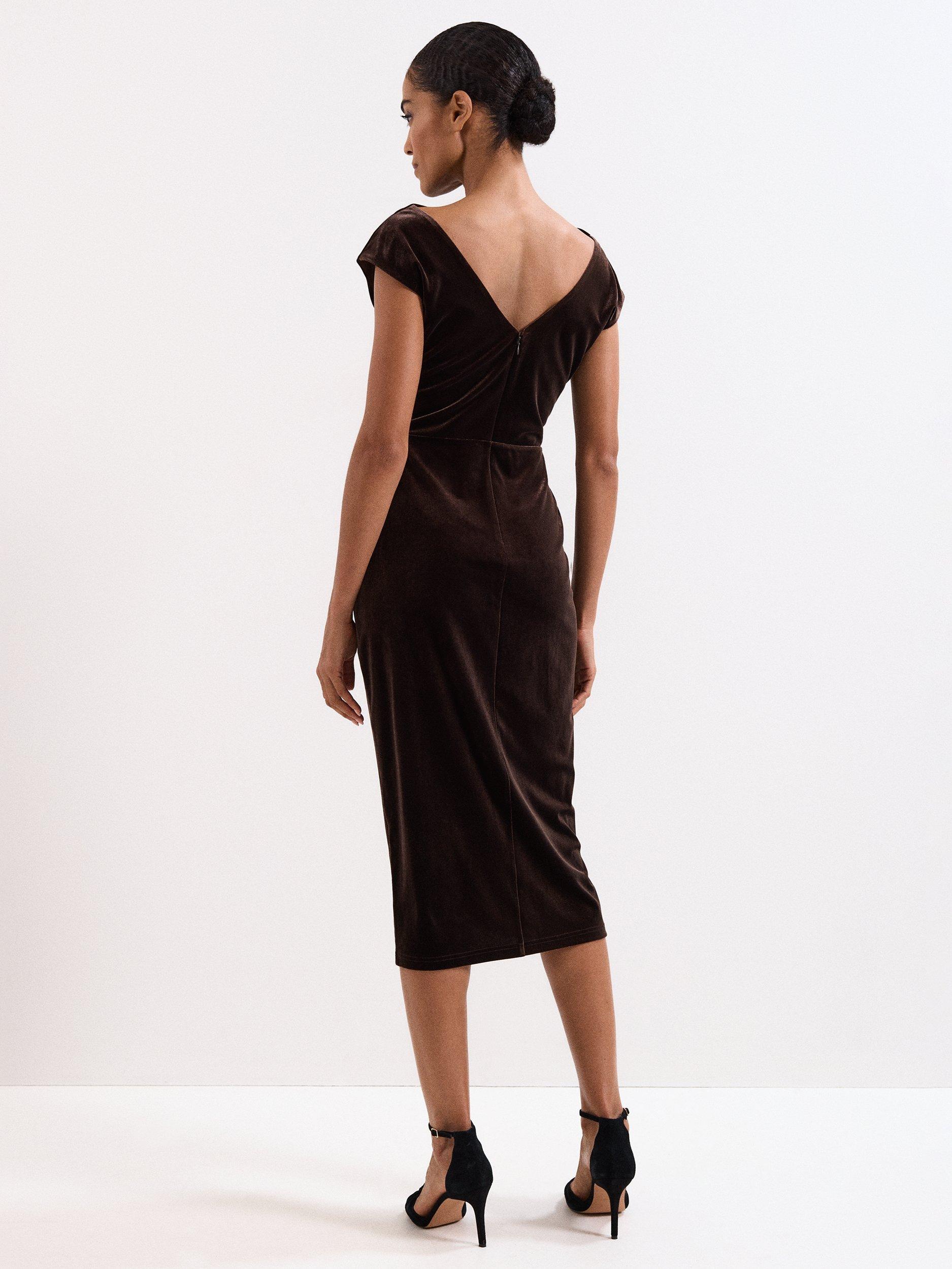 Product image 2 of 11, which shows Phase Eight Verra Midi Pencil Dress, Brown, 8
