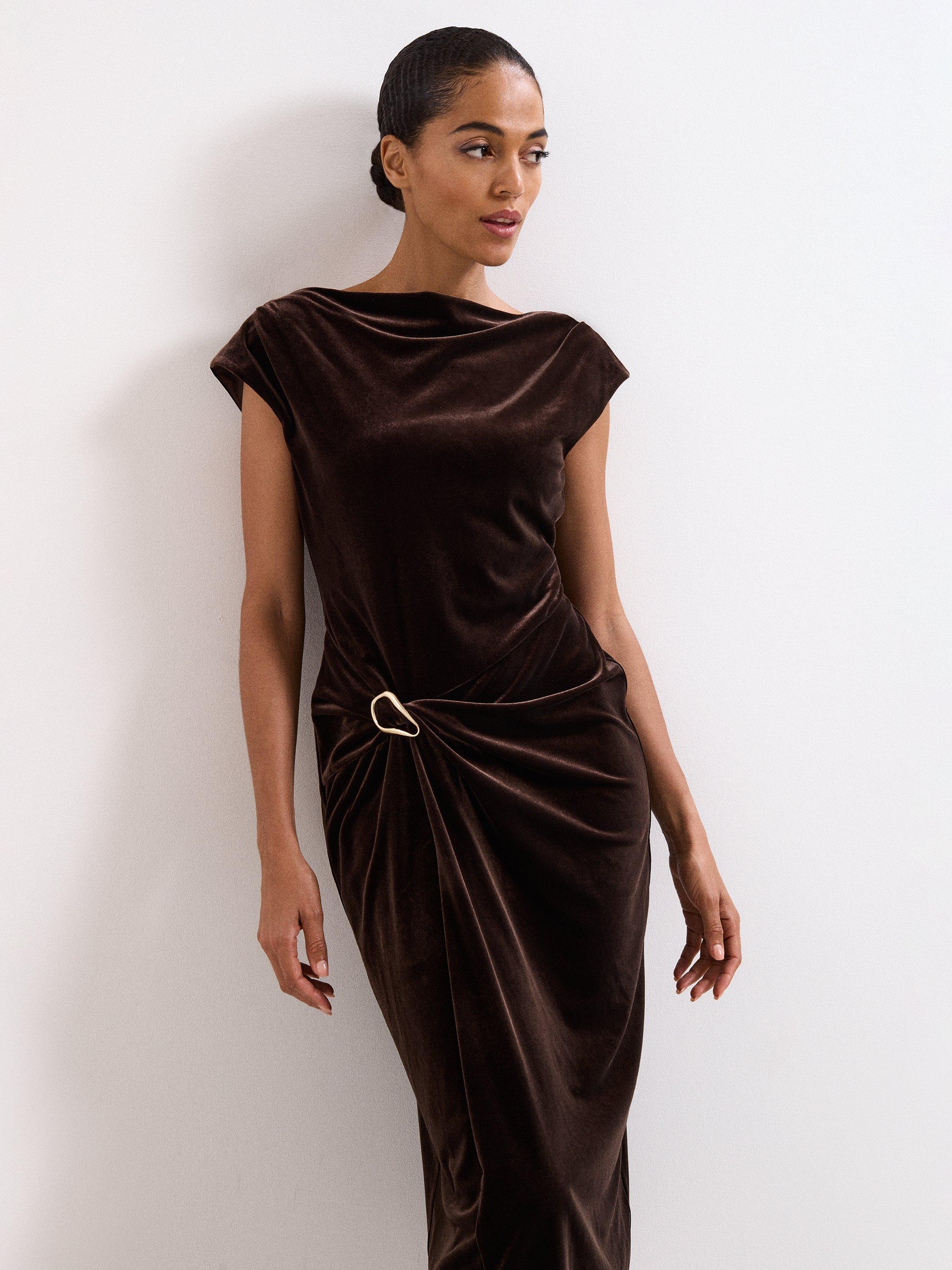 Product image 3 of 11, which shows Phase Eight Verra Midi Pencil Dress, Brown, 8