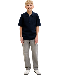 Jack & Jones Kids' Cotton Zip Neck Polo Shirt, Navy Blazer - view 2, Navy Blazer