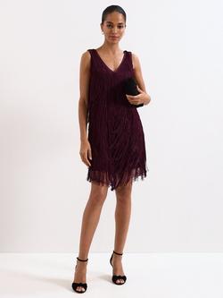 Phase Eight Meryl A-Line Fringe Mini Dress, Burgundy