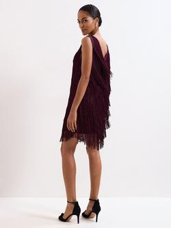 Phase Eight Meryl A-Line Fringe Mini Dress - view 2, Burgundy