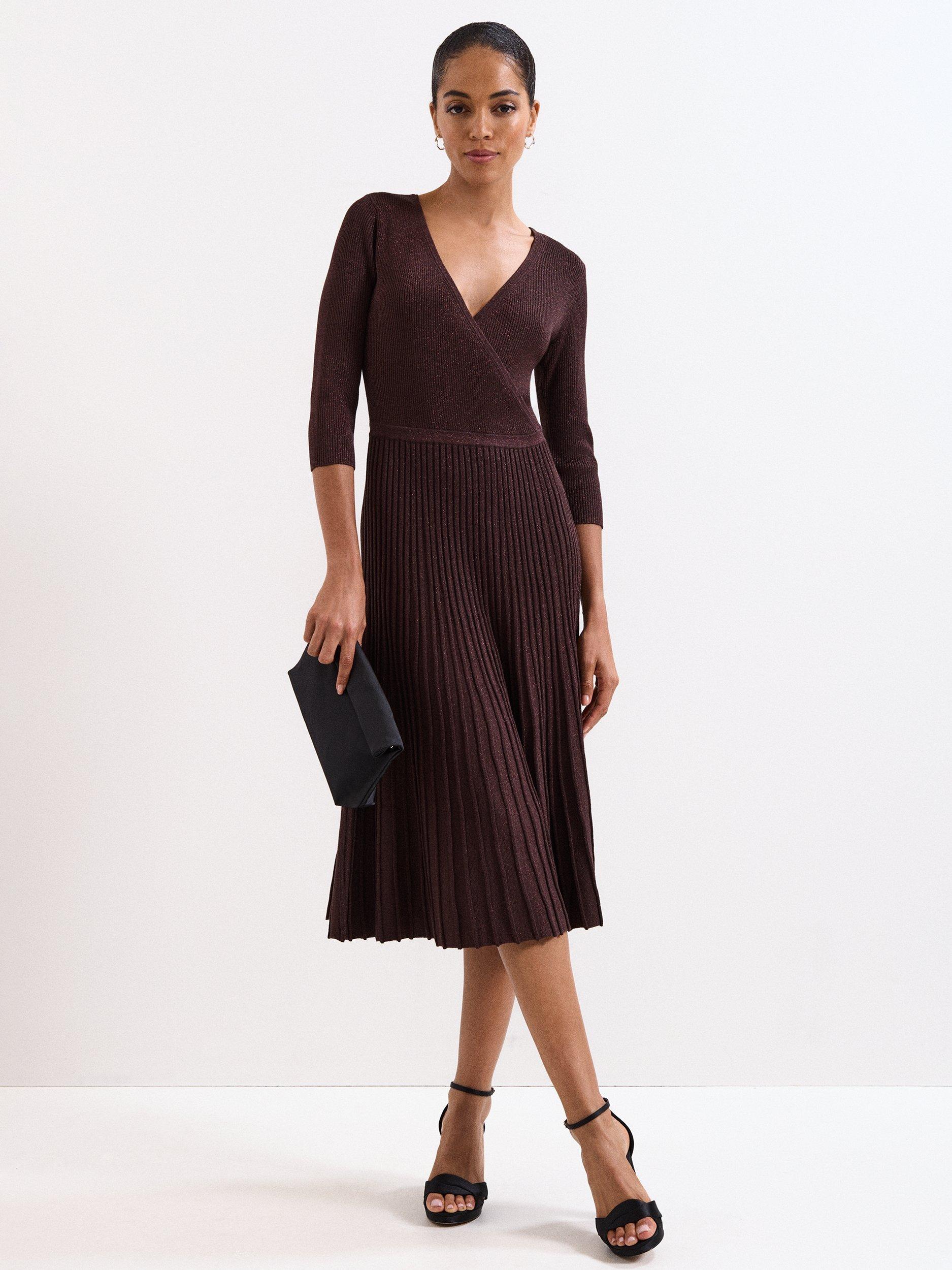 Product image 1 of 7, which shows Phase Eight Mina Shimmer Midi Dress, Bronze, 8