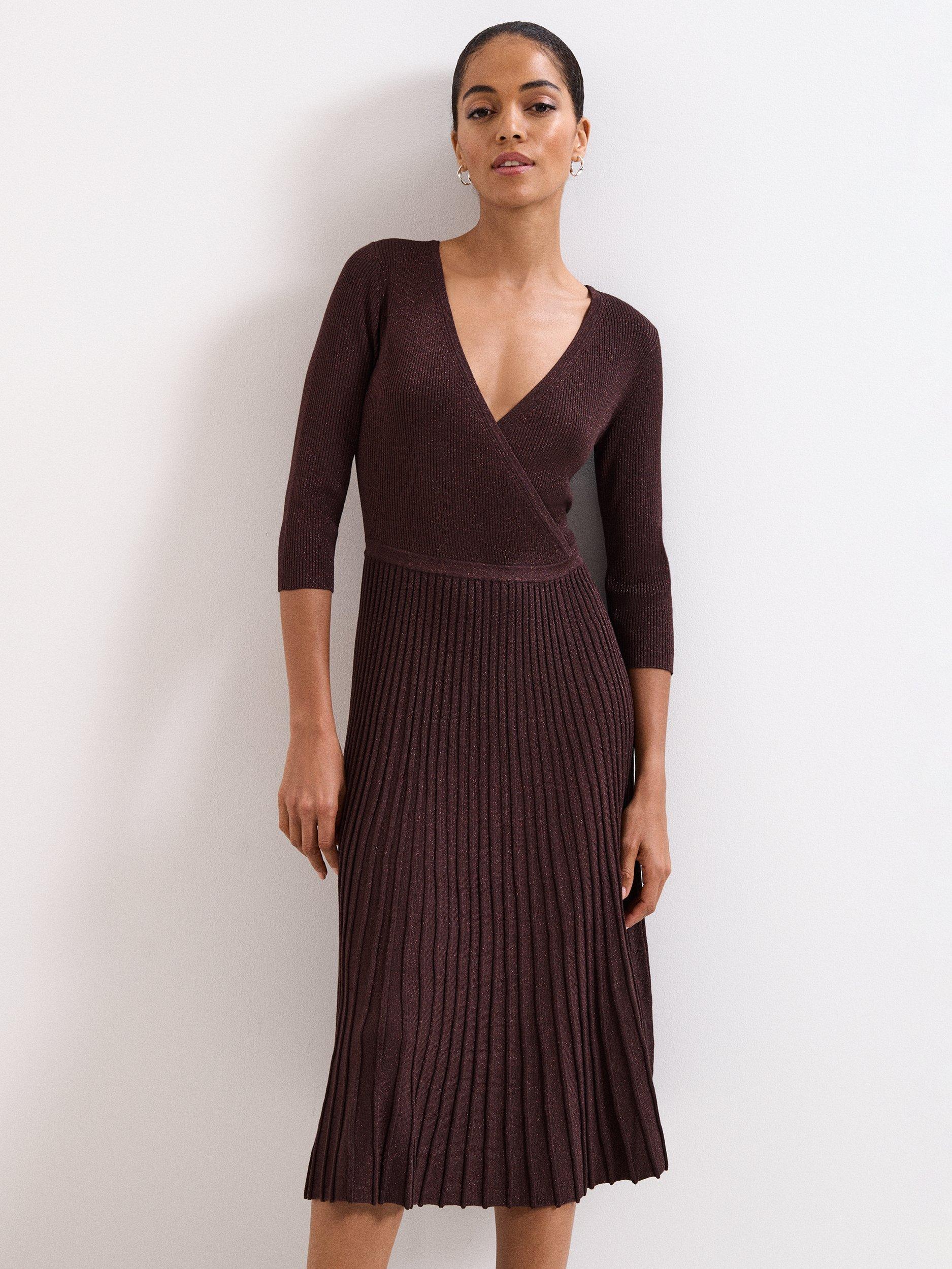 Product image 3 of 7, which shows Phase Eight Mina Shimmer Midi Dress, Bronze, 8