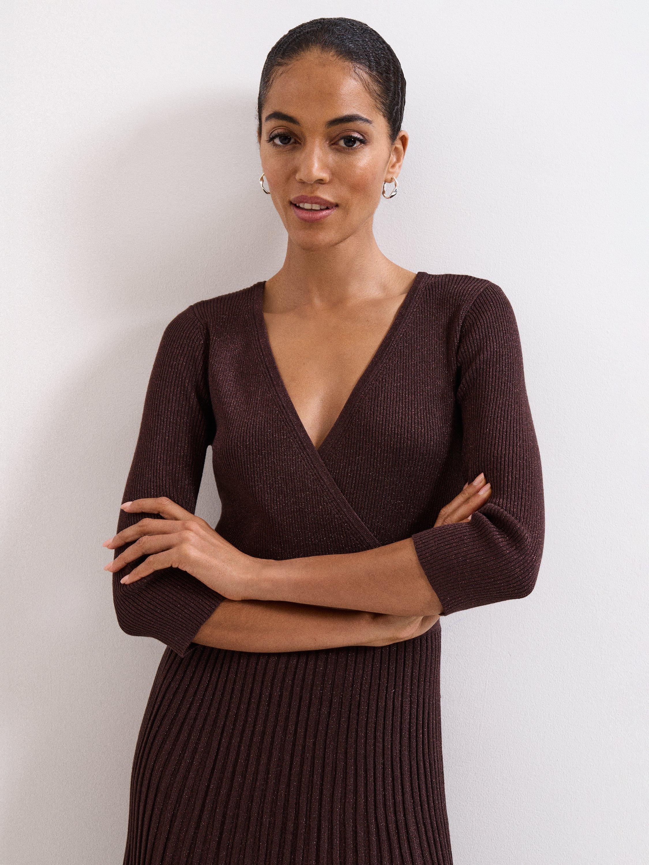 Product image 4 of 7, which shows Phase Eight Mina Shimmer Midi Dress, Bronze, 8