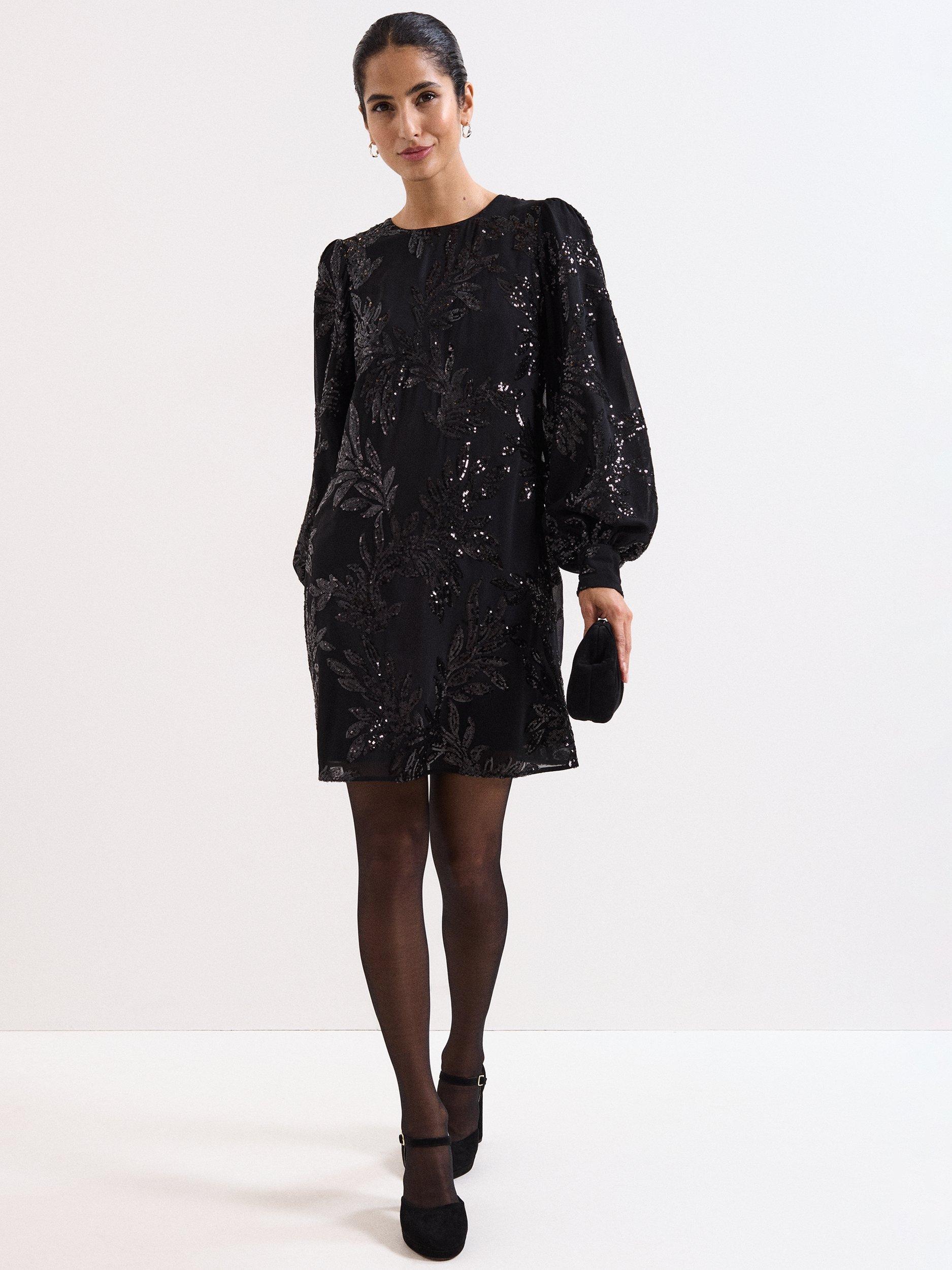 Product image 1 of 7, which shows Phase Eight Odette Sequin Mini Dress, Black, 6