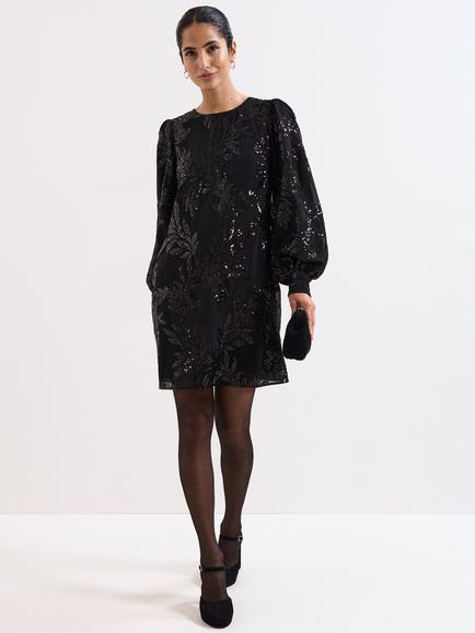 Phase Eight Odette Sequin Mini Dress, Black, Black