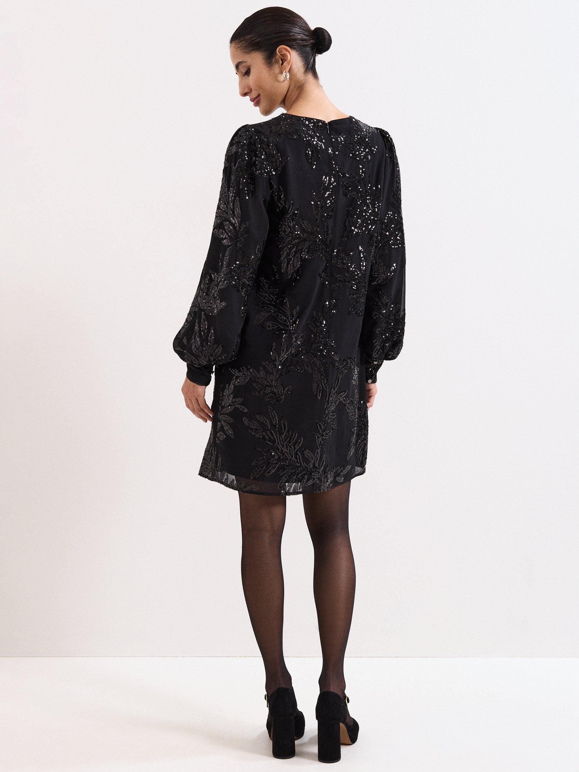 Product image 2 of 7, which shows Phase Eight Odette Sequin Mini Dress, Black, 6