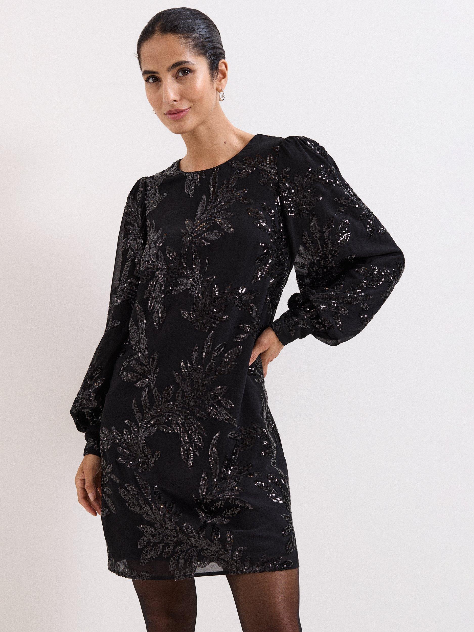 Product image 3 of 7, which shows Phase Eight Odette Sequin Mini Dress, Black, 6