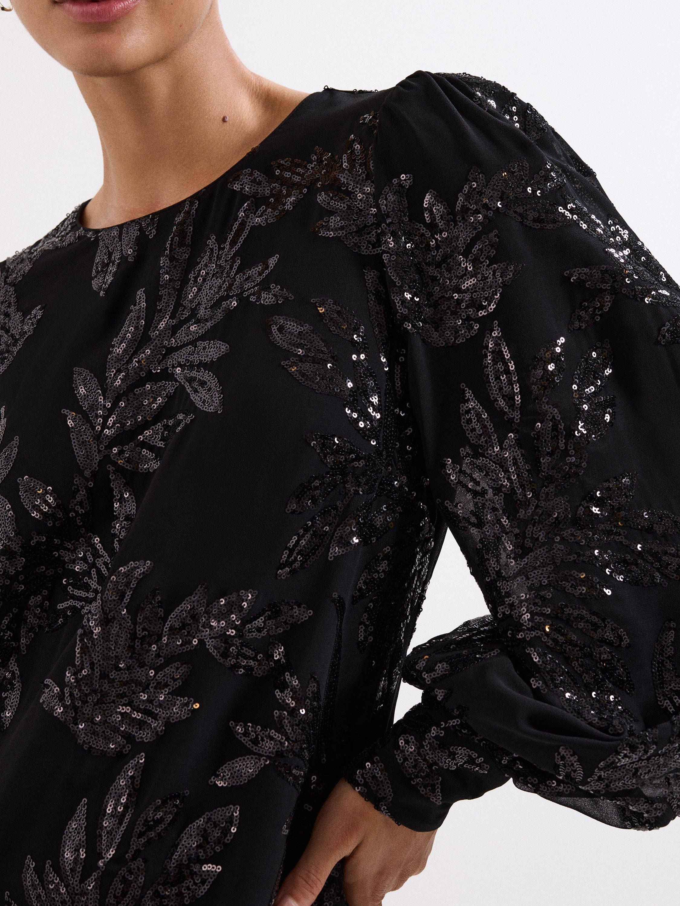 Product image 4 of 7, which shows Phase Eight Odette Sequin Mini Dress, Black, 6