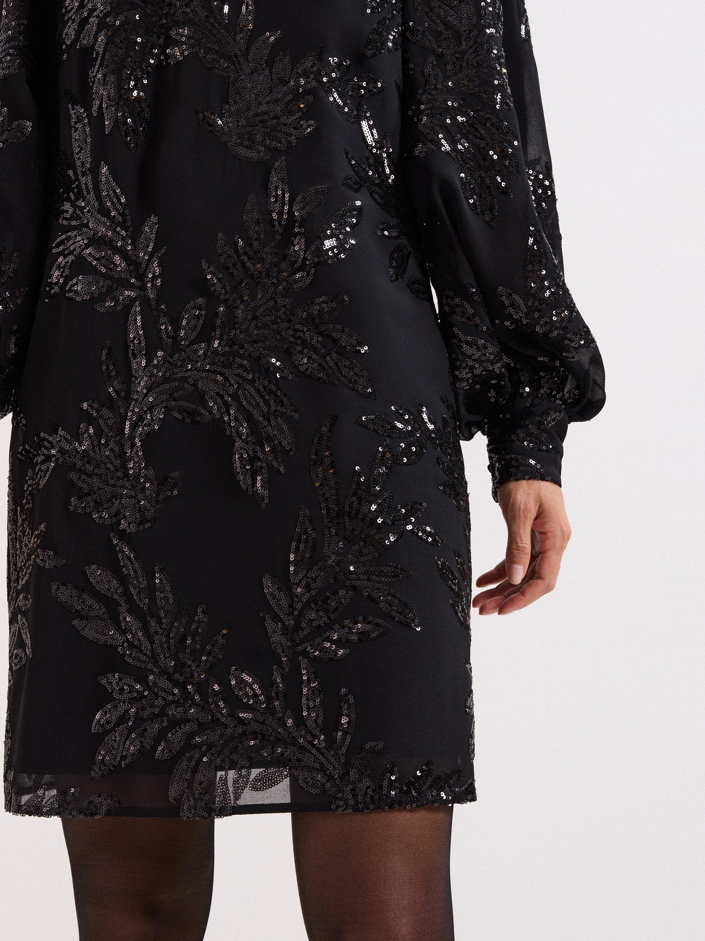 Product image 7 of 7, which shows Phase Eight Odette Sequin Mini Dress, Black, 6