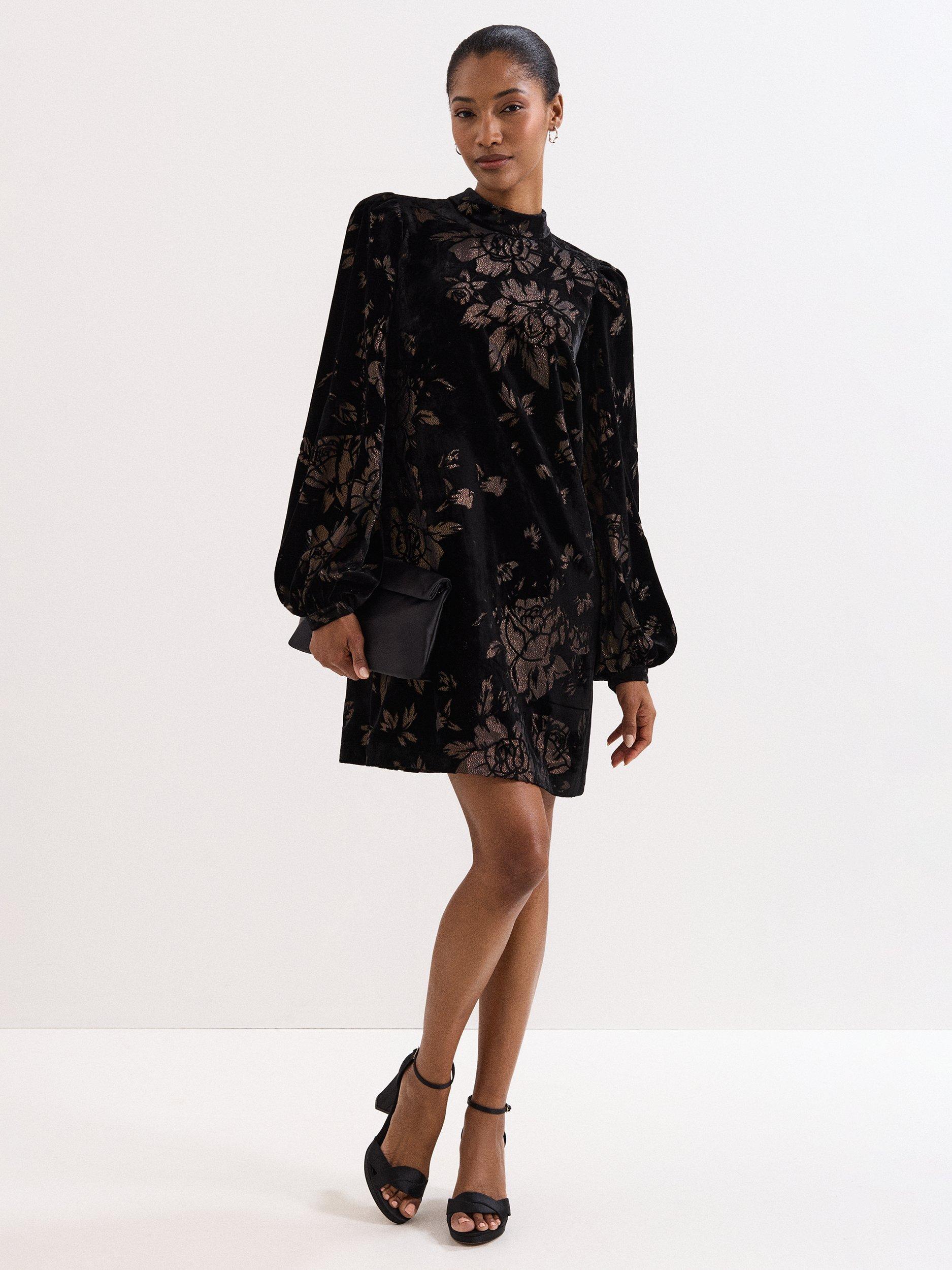 Product image 1 of 9, which shows Phase Eight Reanna Floral Shift Dress, Black/Multi, 26