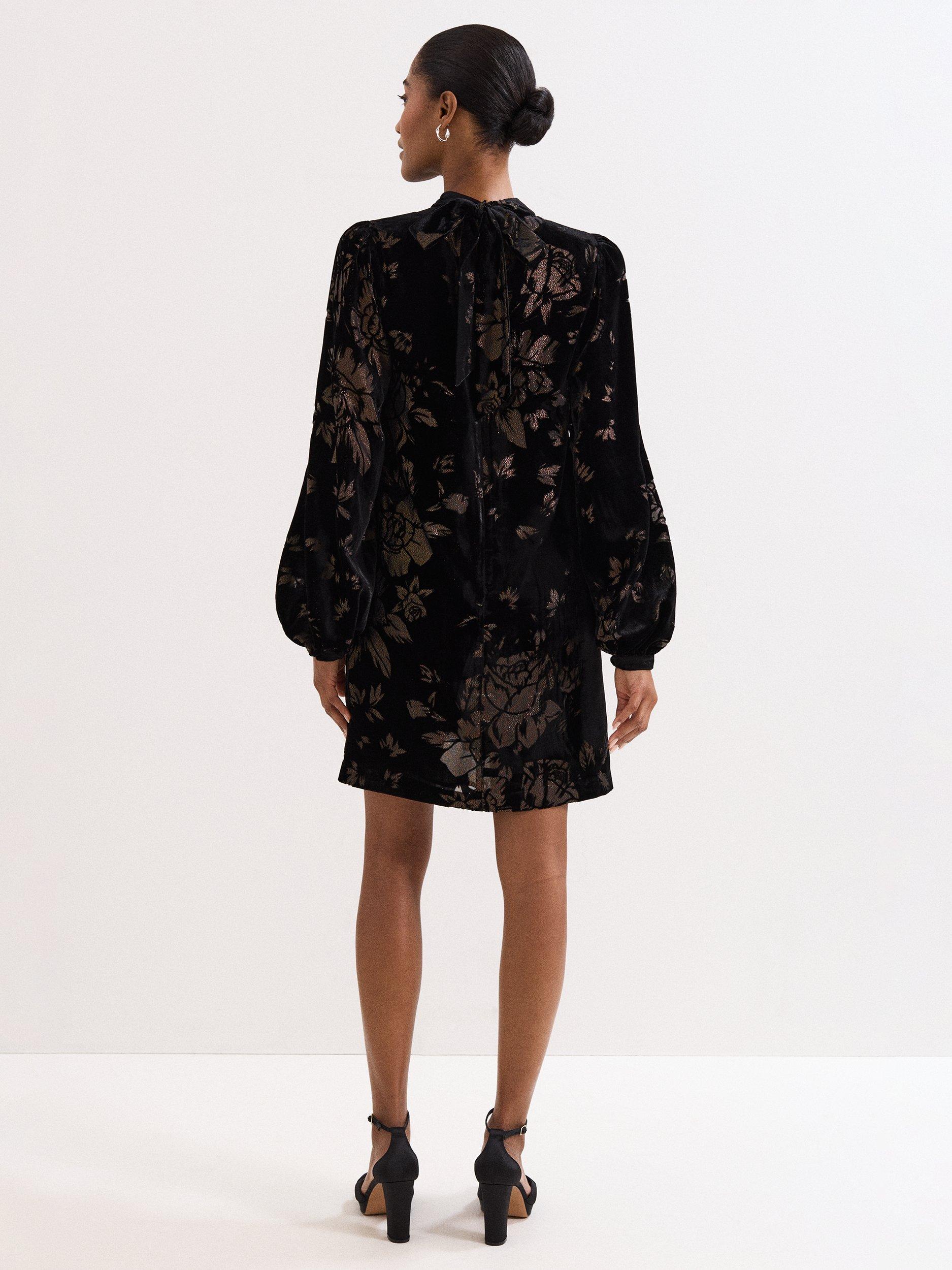 Product image 2 of 9, which shows Phase Eight Reanna Floral Shift Dress, Black/Multi, 26