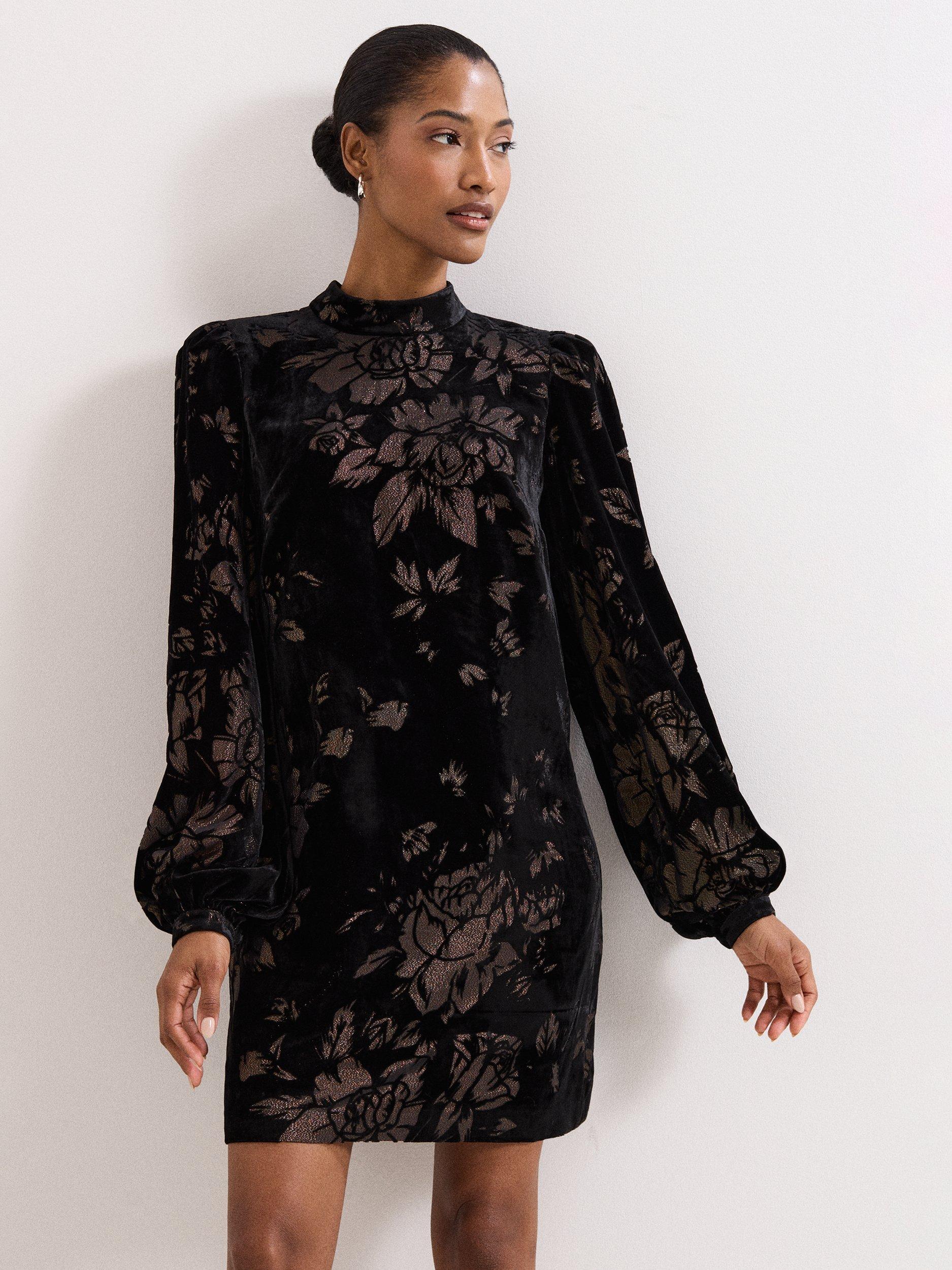 Product image 3 of 9, which shows Phase Eight Reanna Floral Shift Dress, Black/Multi, 26