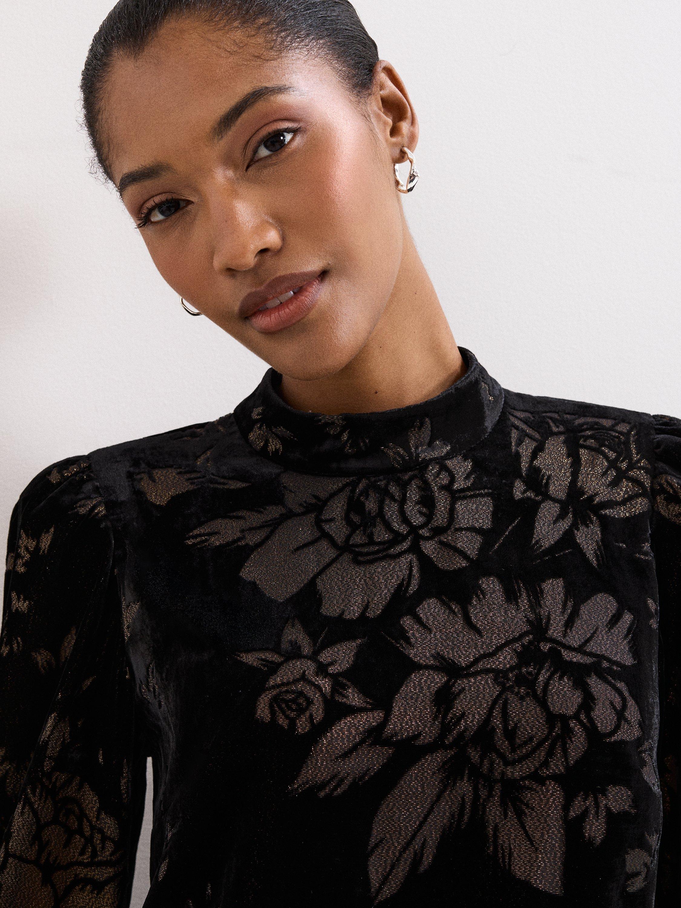 Product image 4 of 9, which shows Phase Eight Reanna Floral Shift Dress, Black/Multi, 26