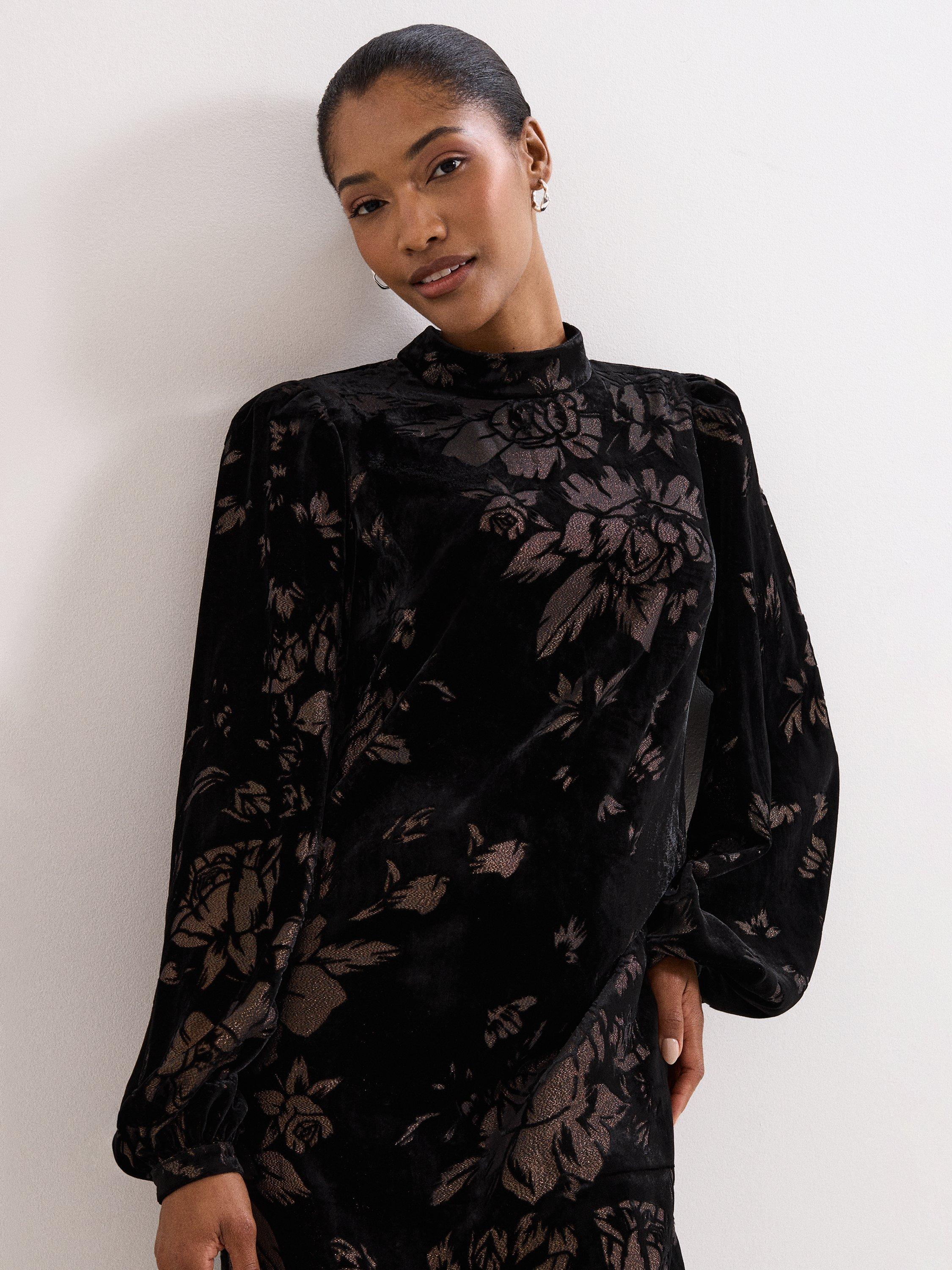 Product image 7 of 9, which shows Phase Eight Reanna Floral Shift Dress, Black/Multi, 26