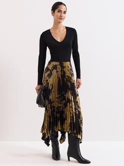 Phase Eight Jenifer Split Pleated Print Dress, Gold/Black, Gold/Black