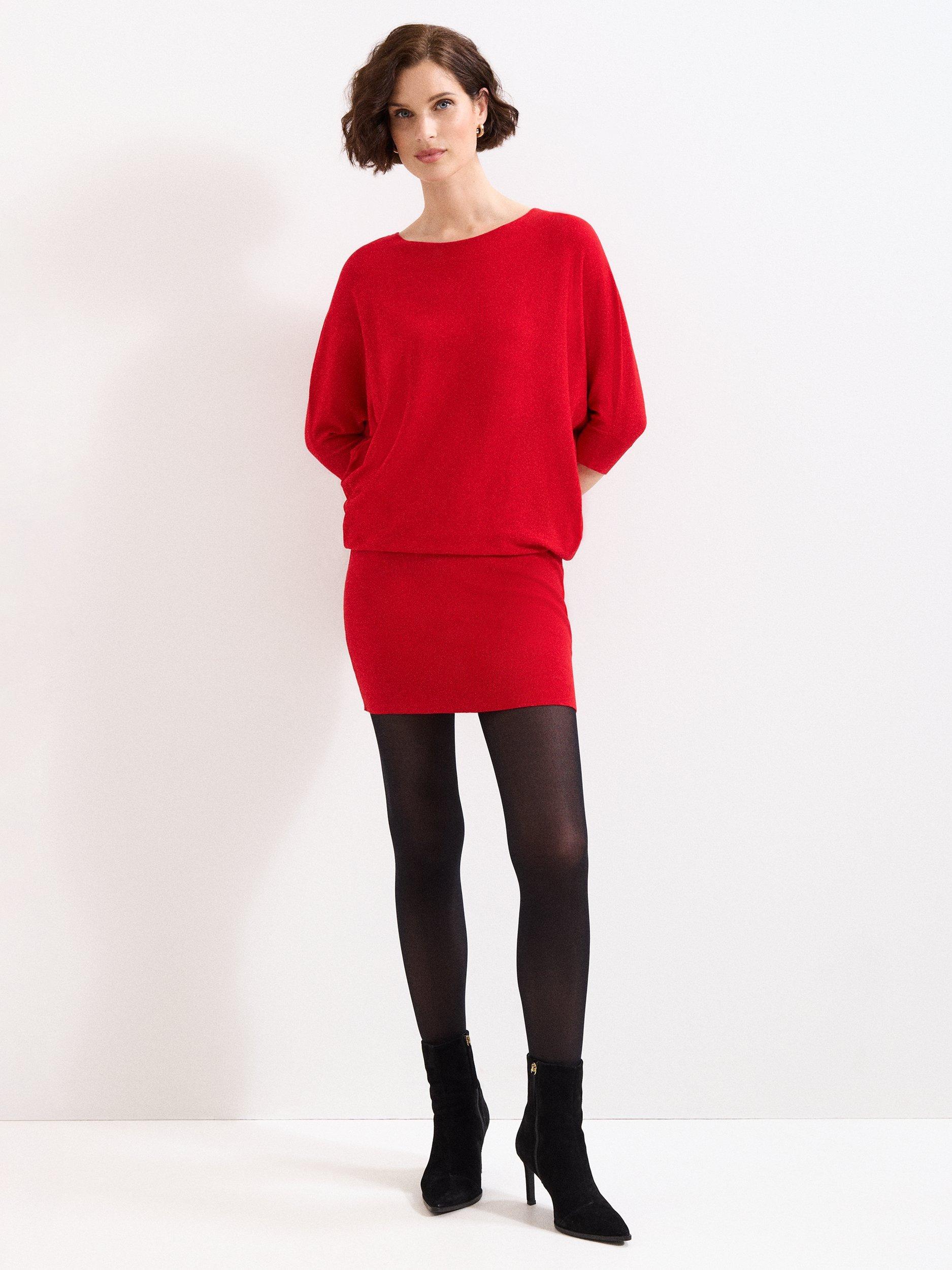 Product image 1 of 7, which shows Phase Eight Becca Batwing Dress, Red, 10