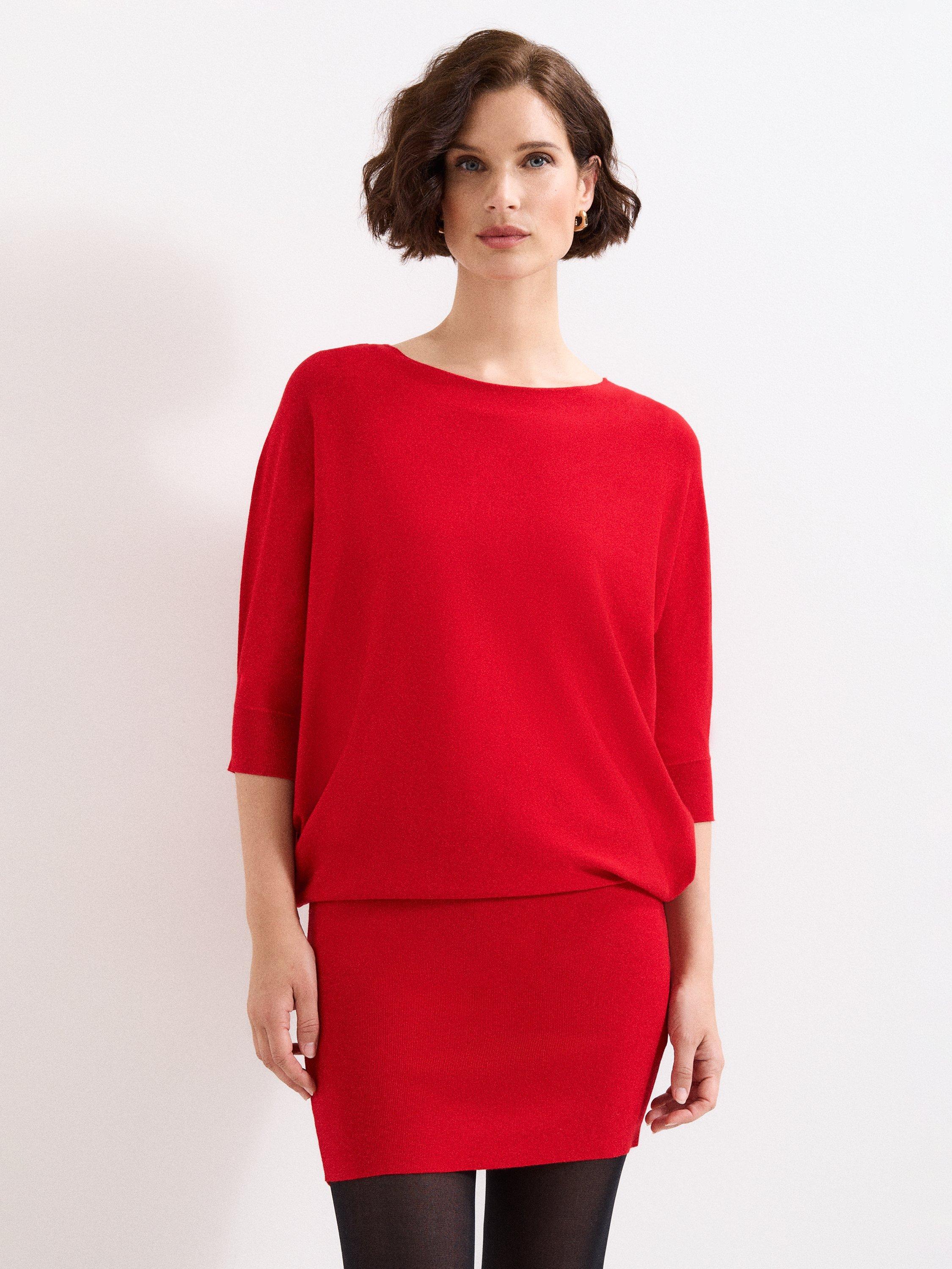Product image 3 of 7, which shows Phase Eight Becca Batwing Dress, Red, 10