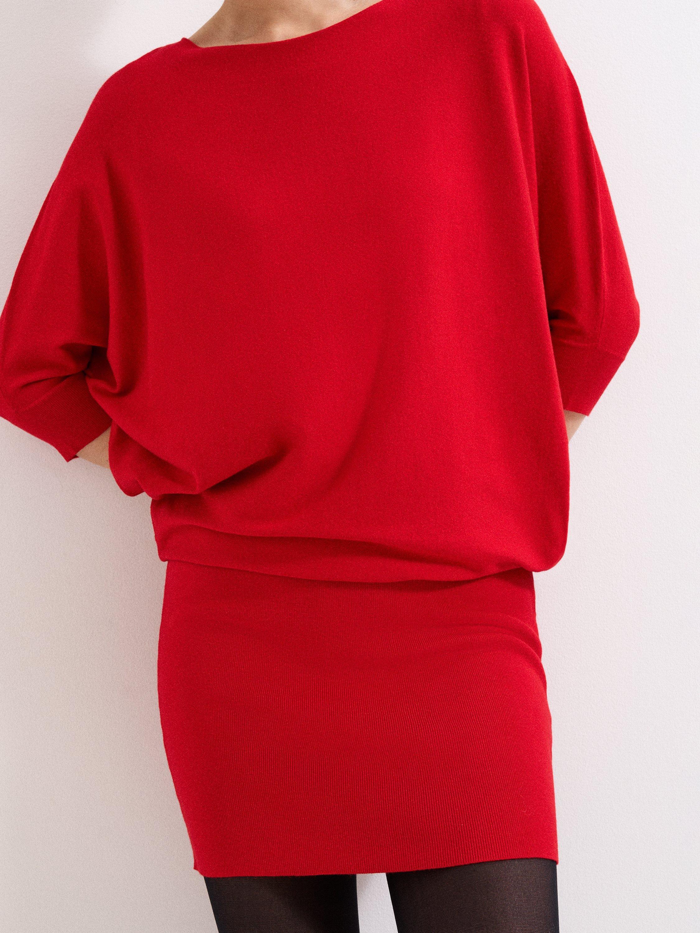 Product image 4 of 7, which shows Phase Eight Becca Batwing Dress, Red, 10