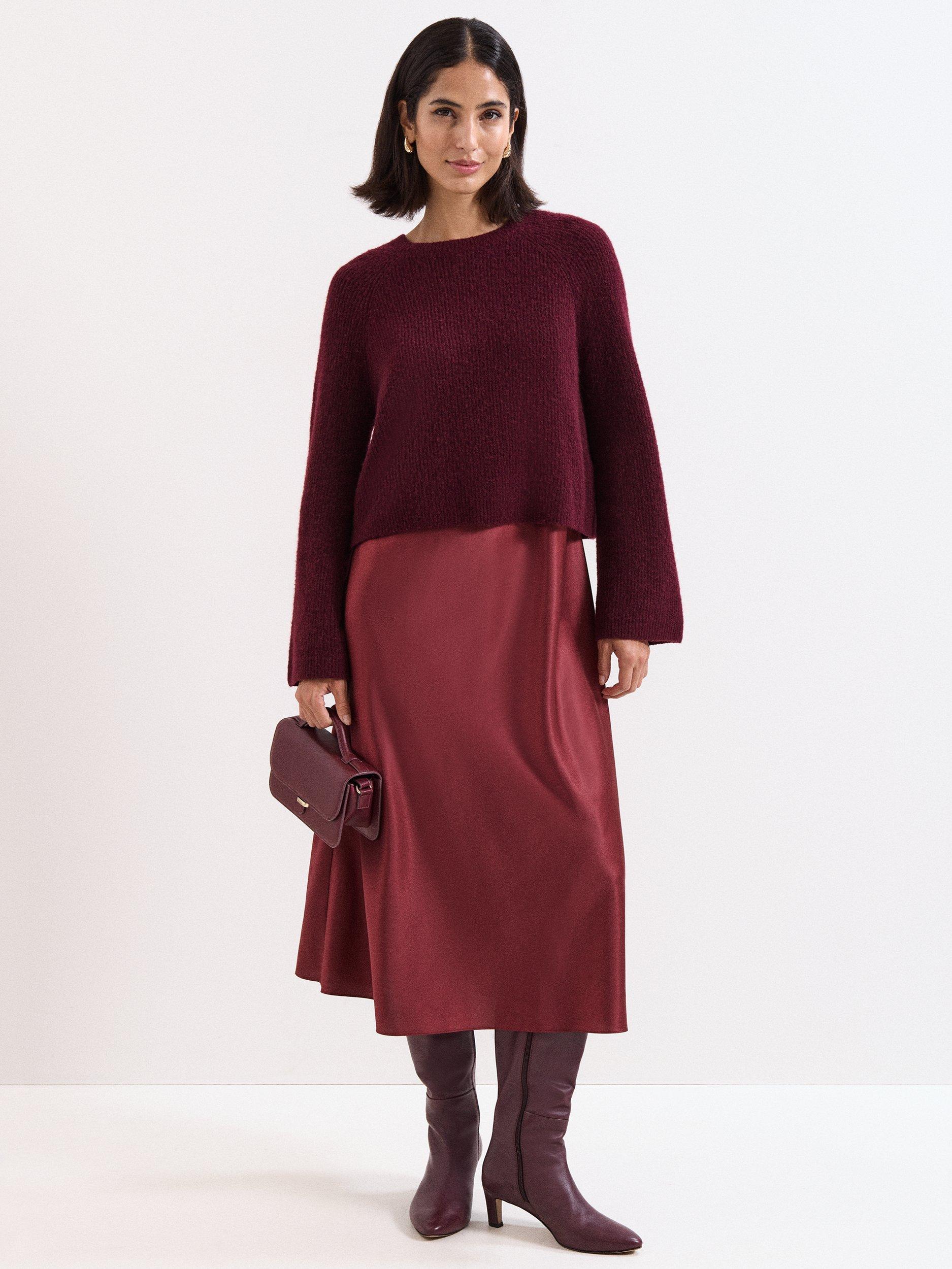 Product image 1 of 9, which shows Phase Eight Issy 2-in-1 Dress, Burgundy, 8
