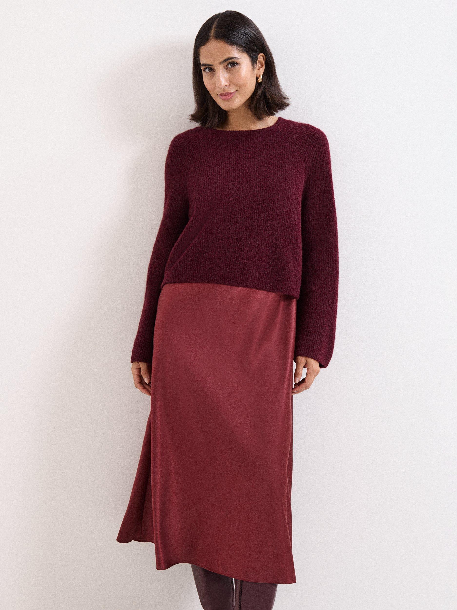 Product image 3 of 9, which shows Phase Eight Issy 2-in-1 Dress, Burgundy, 8