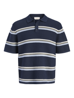 Jack & Jones Kids' MINI Short Sleeve Stripe Polo Shirt, Sky Captain, Sky Captain