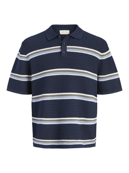 Jack & Jones Kids' MINI Short Sleeve Stripe Polo Shirt, Sky Captain, Sky Captain