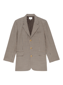 FRAME Houndstooth Oversized Check Print Blazer, Brown/White