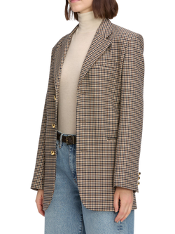 FRAME Houndstooth Oversized Check Print Blazer - view 2, Brown/White