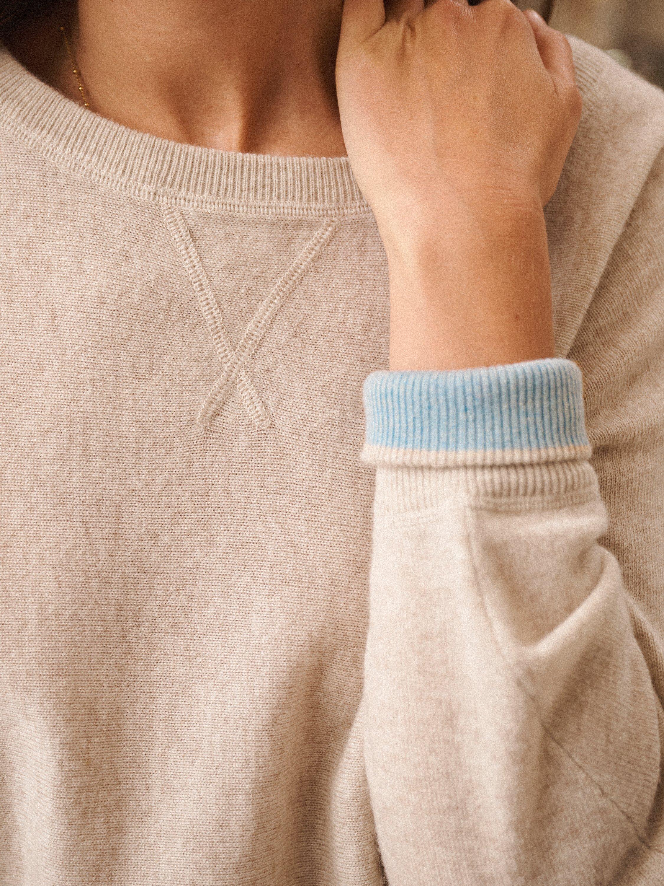 Product image 8 of 9, which shows NRBY Sleepy Joe Wool Rich Jumper, Sand/Aqua, S