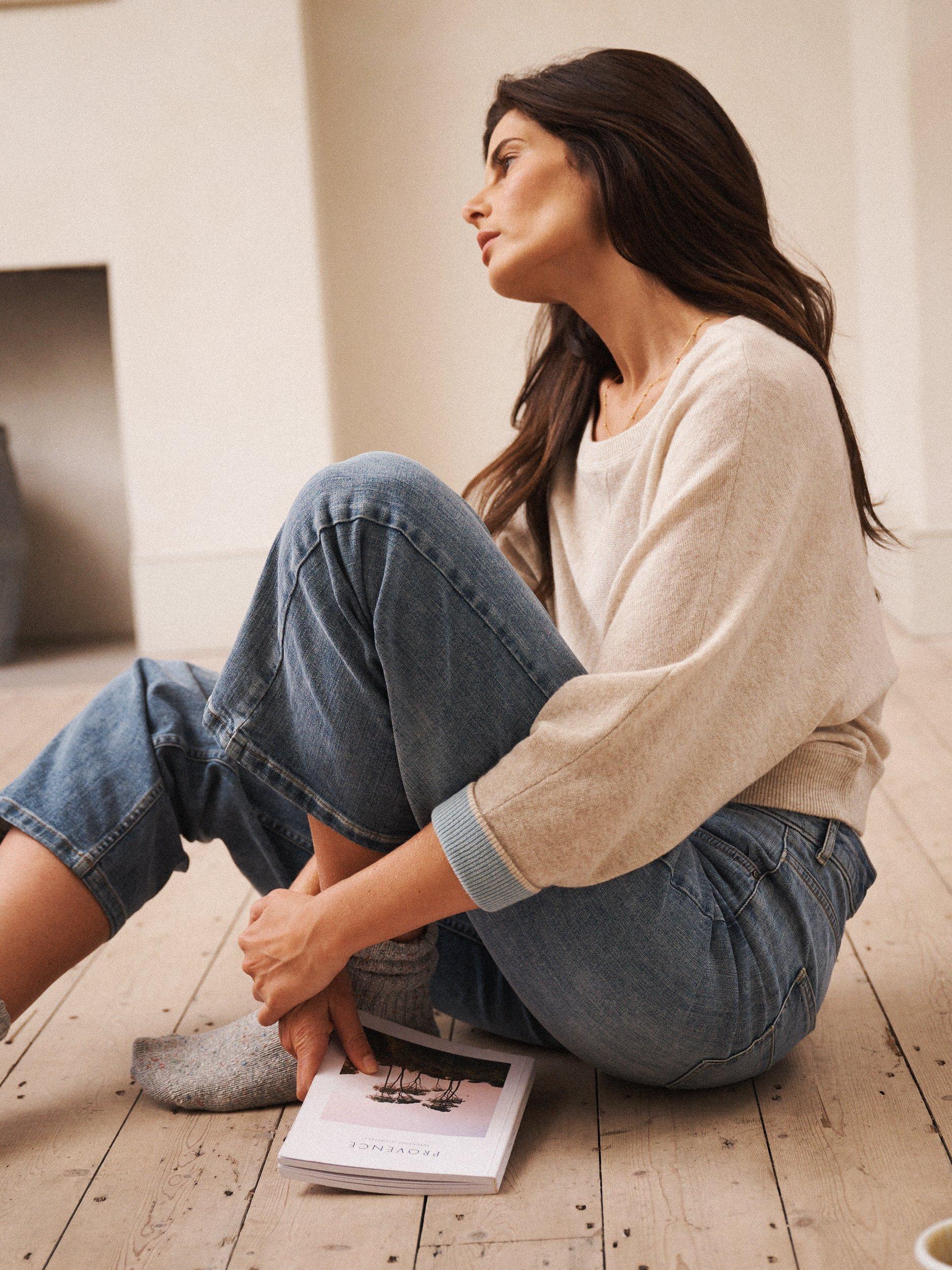 Product image 9 of 9, which shows NRBY Sleepy Joe Wool Rich Jumper, Sand/Aqua, S