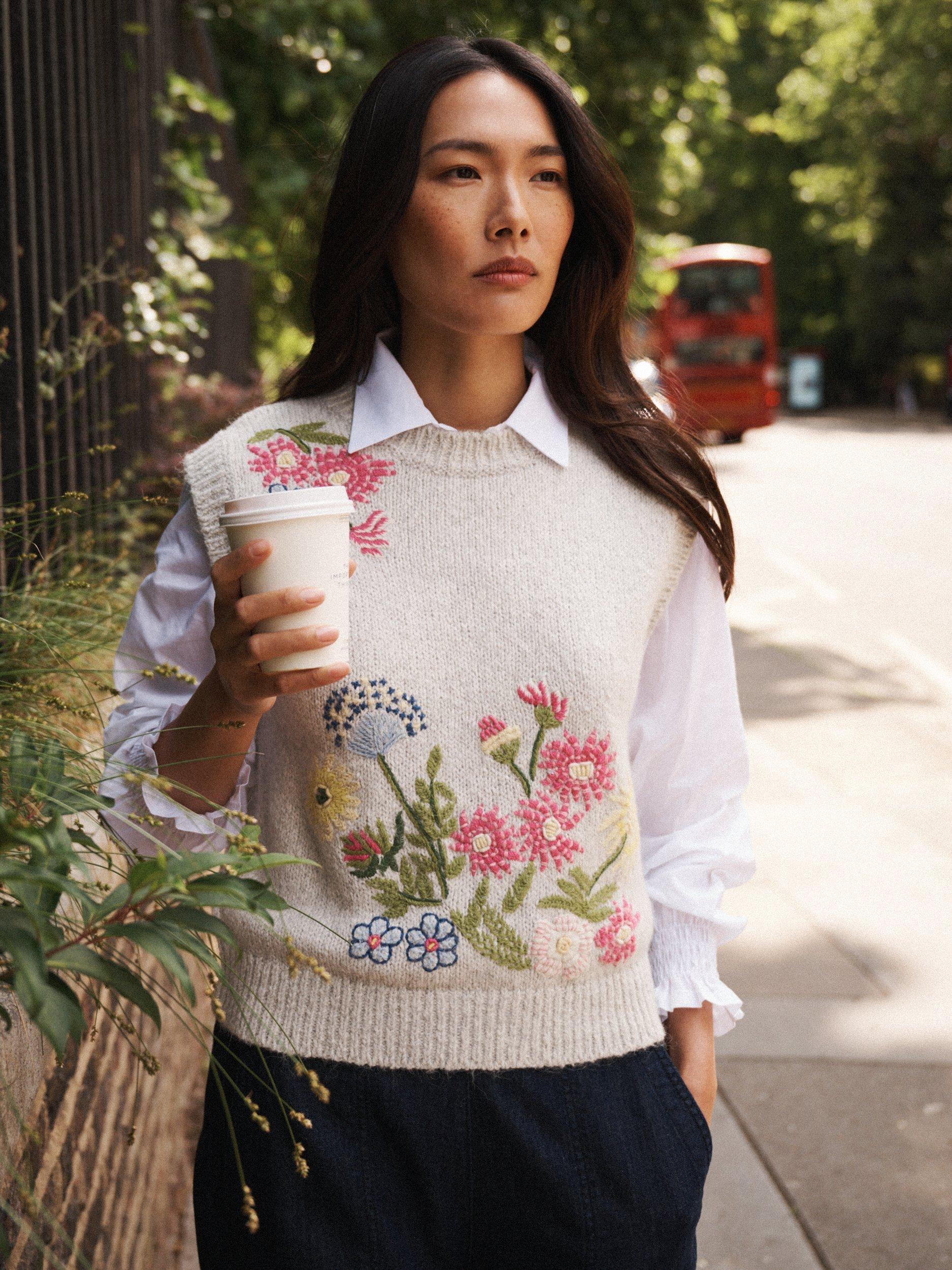 Product image 1 of 8, which shows NRBY Rosie Embroidered Tank Top, Grey/Multi, S