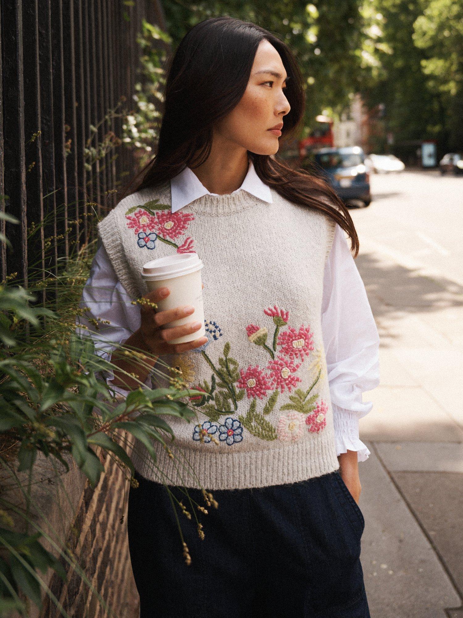 Product image 8 of 8, which shows NRBY Rosie Embroidered Tank Top, Grey/Multi, S